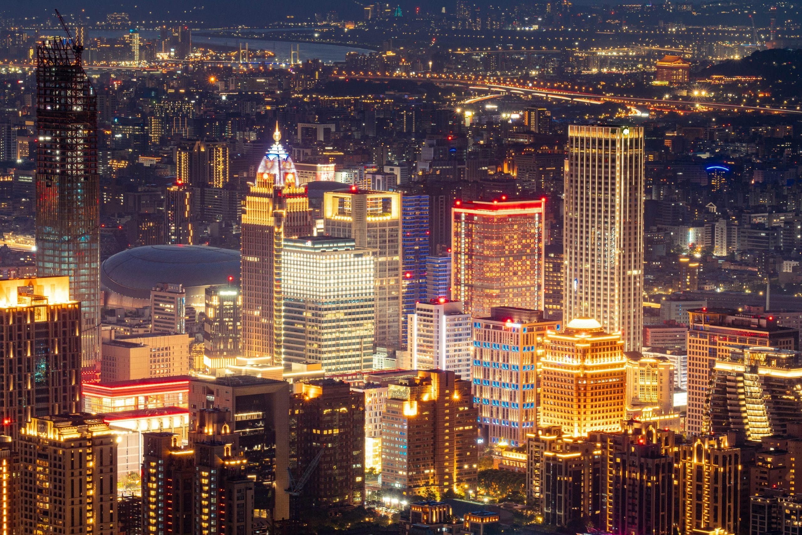 Luxury interior of modern design hotels Taipei with city skyline view