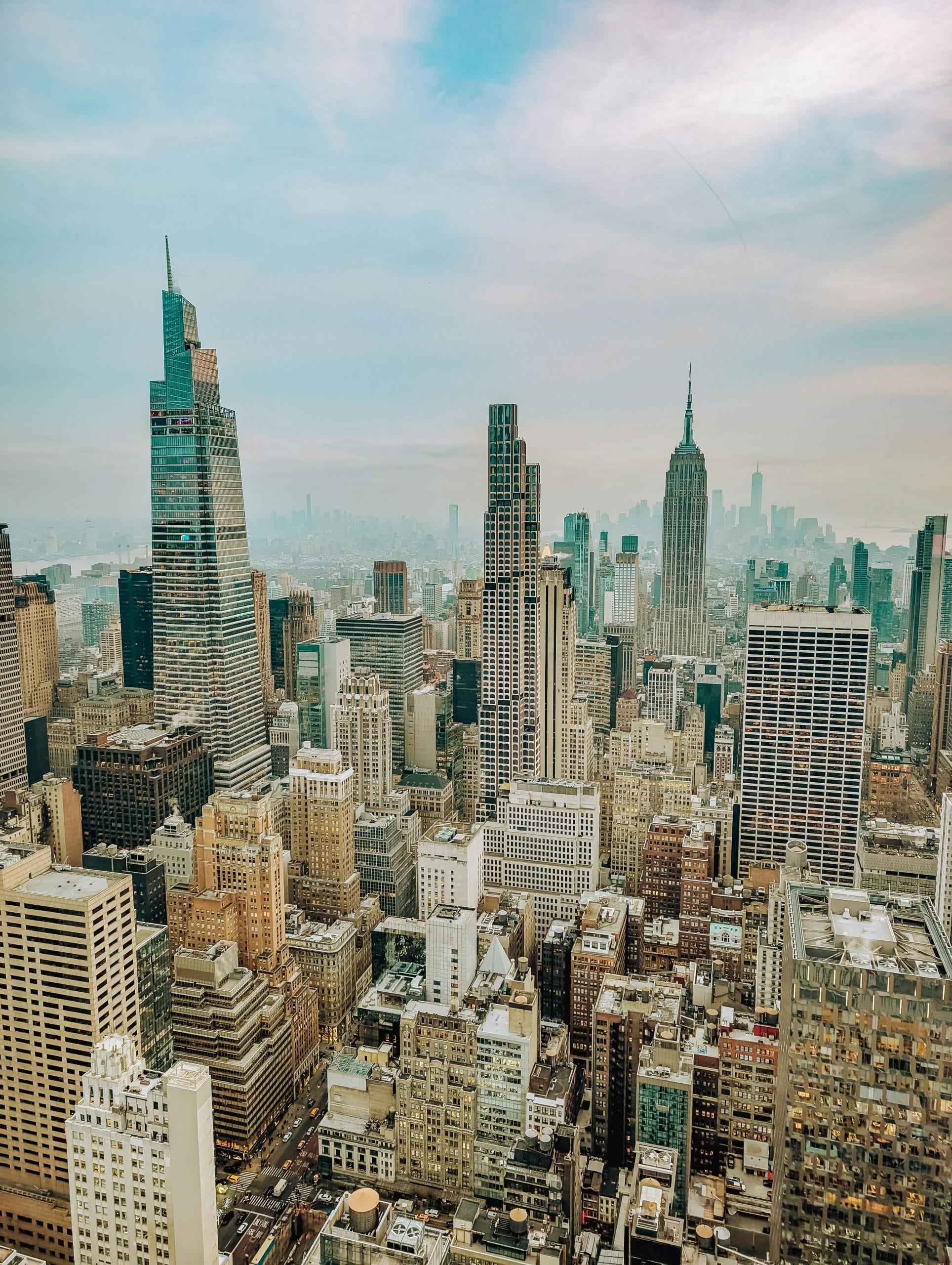 A view of New York luxury hotel neighborhoods during twilight