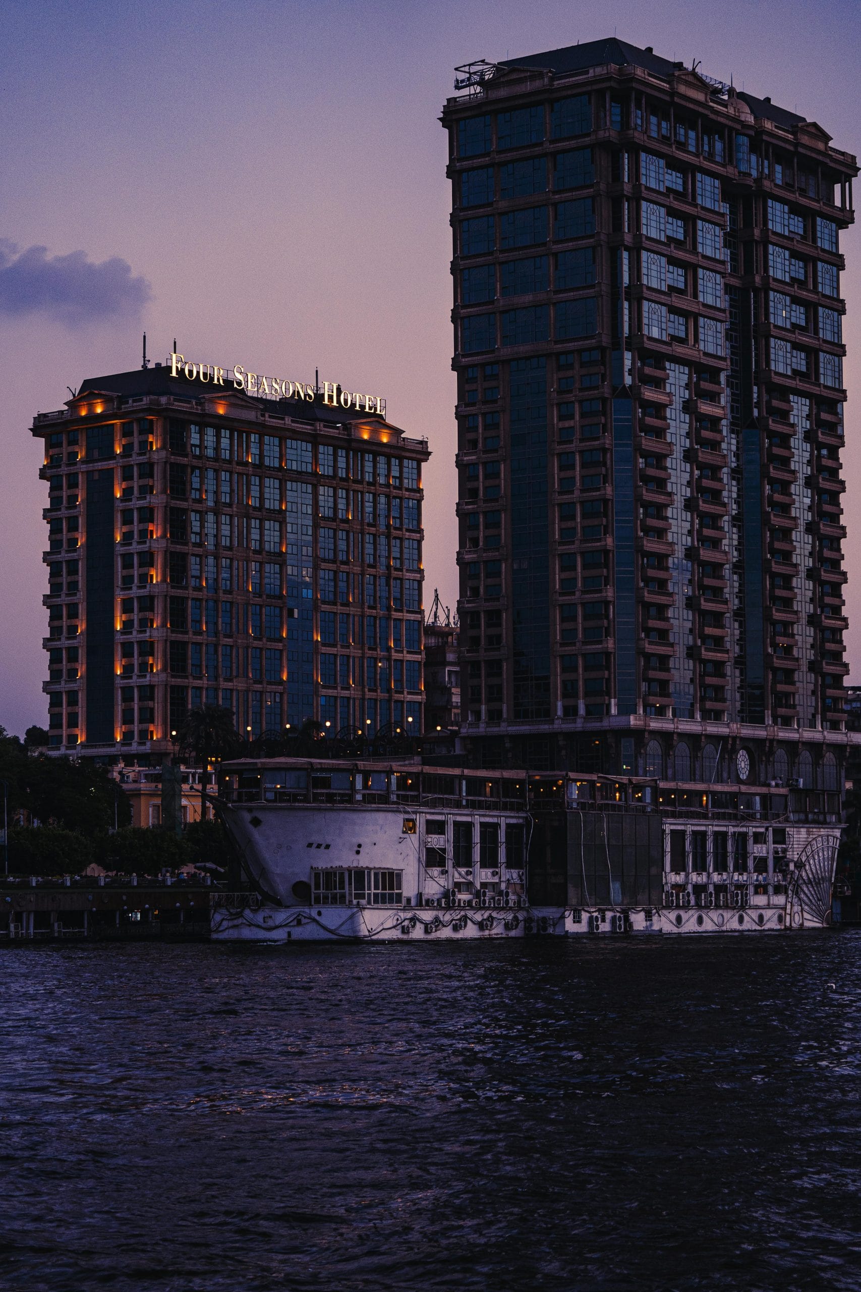 A view of historic luxury hotels Cairo overlooking the Nile River