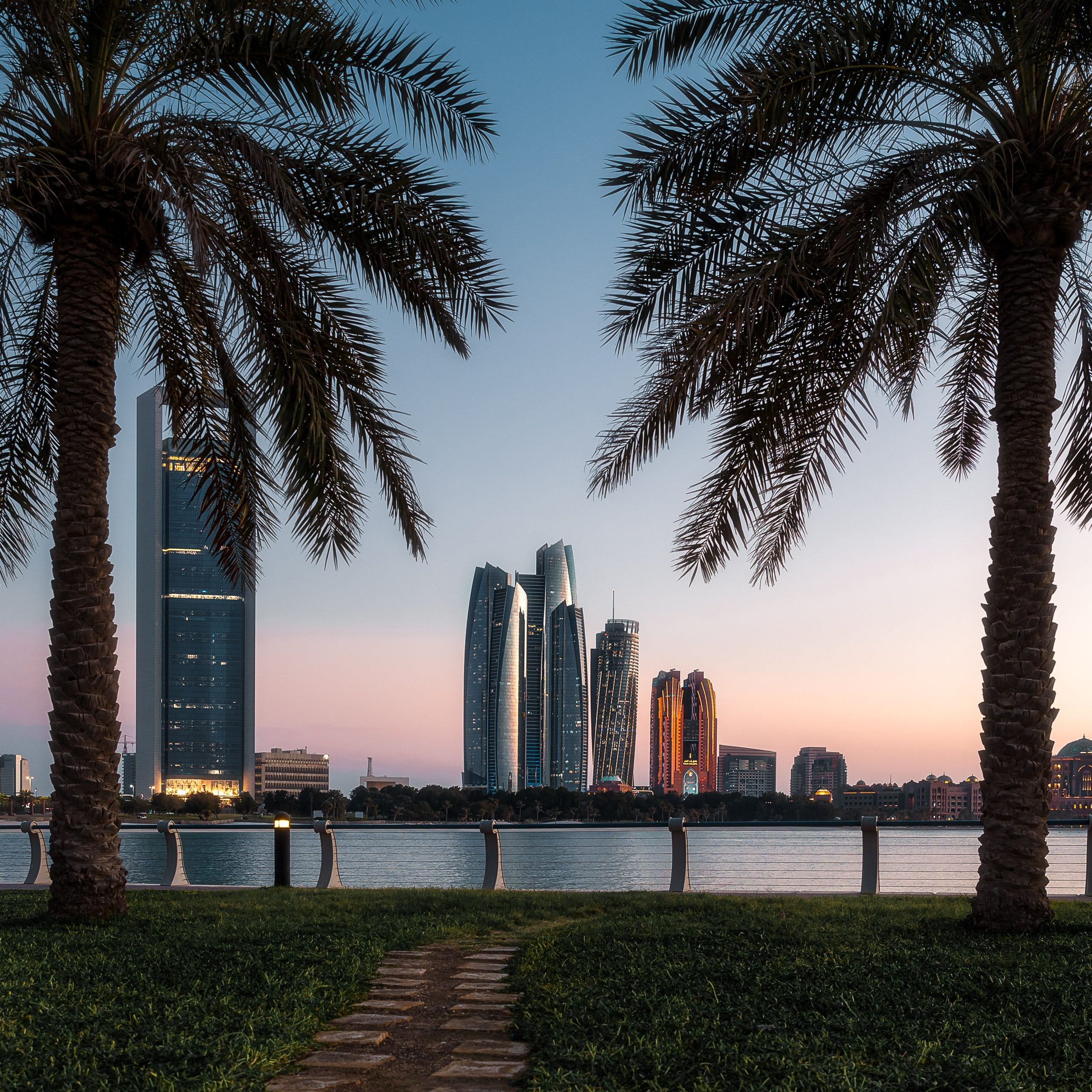 A serene view of luxury resorts in Abu Dhabi