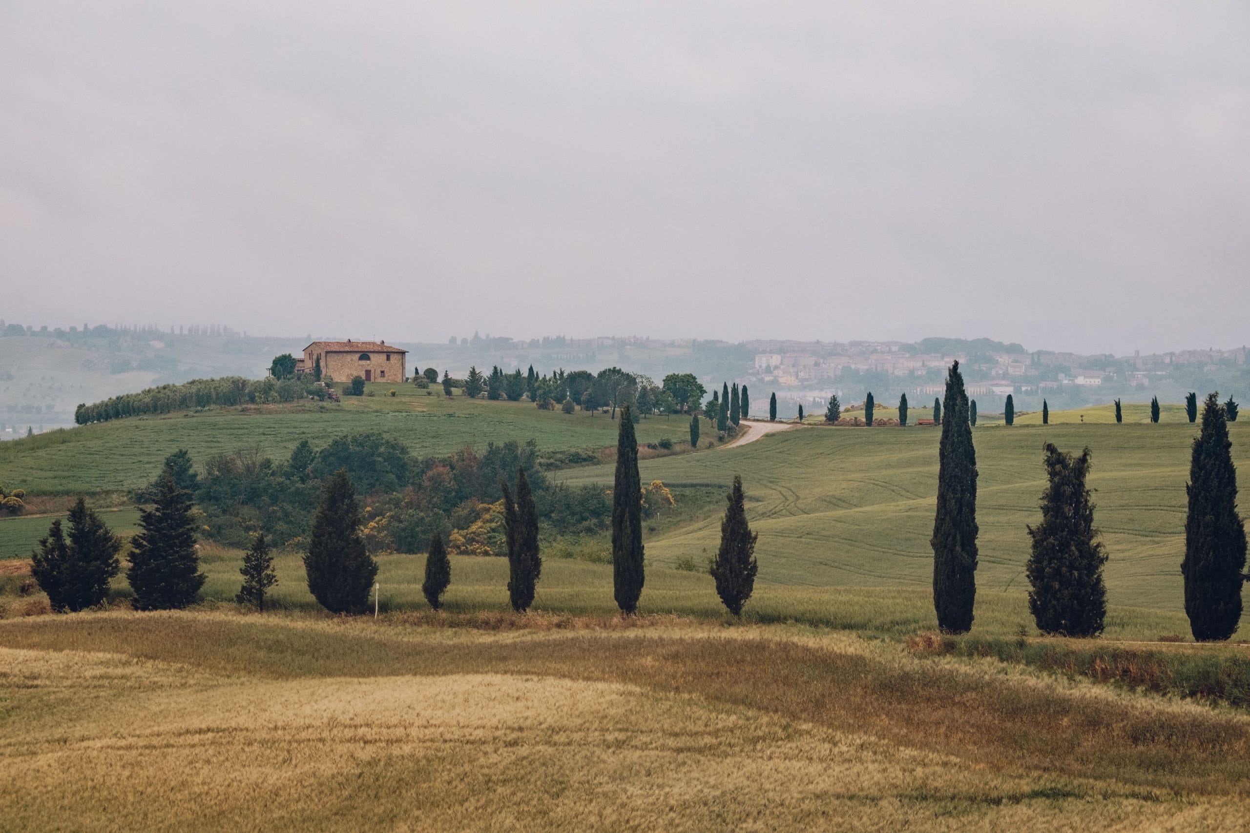 A cinematic view of luxury vineyard estates Tuscany