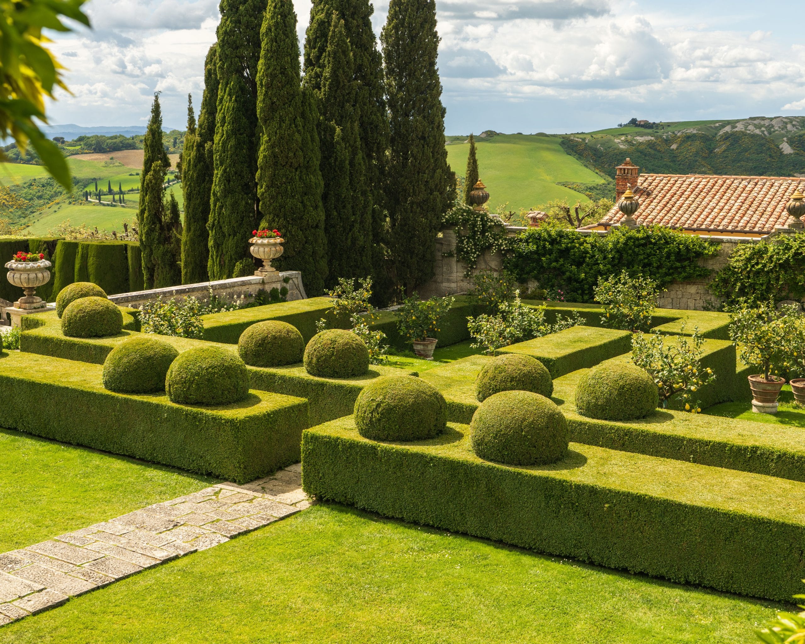 A cinematic view of luxury vineyard estates Tuscany