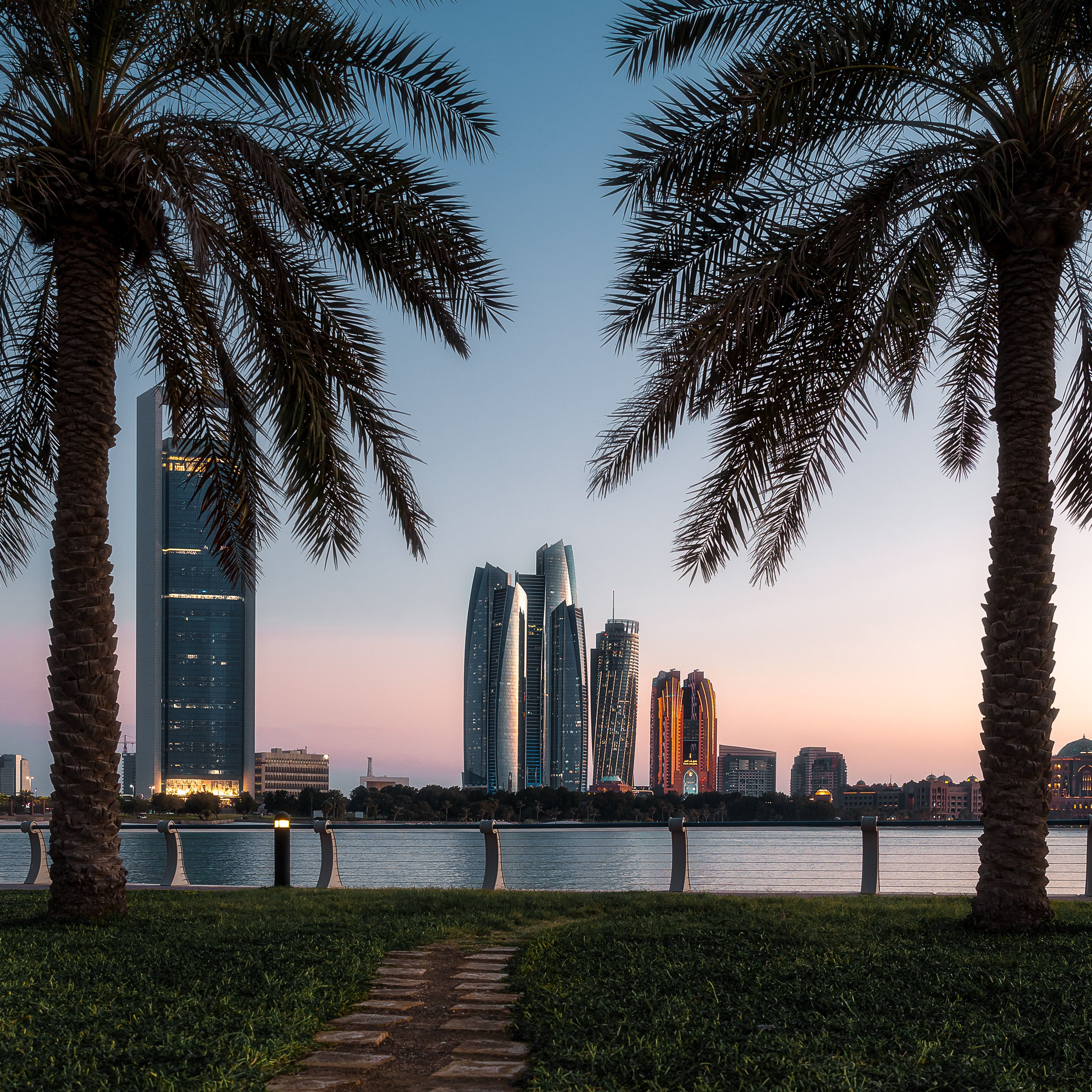 A view of luxury resorts in Abu Dhabi along the coast