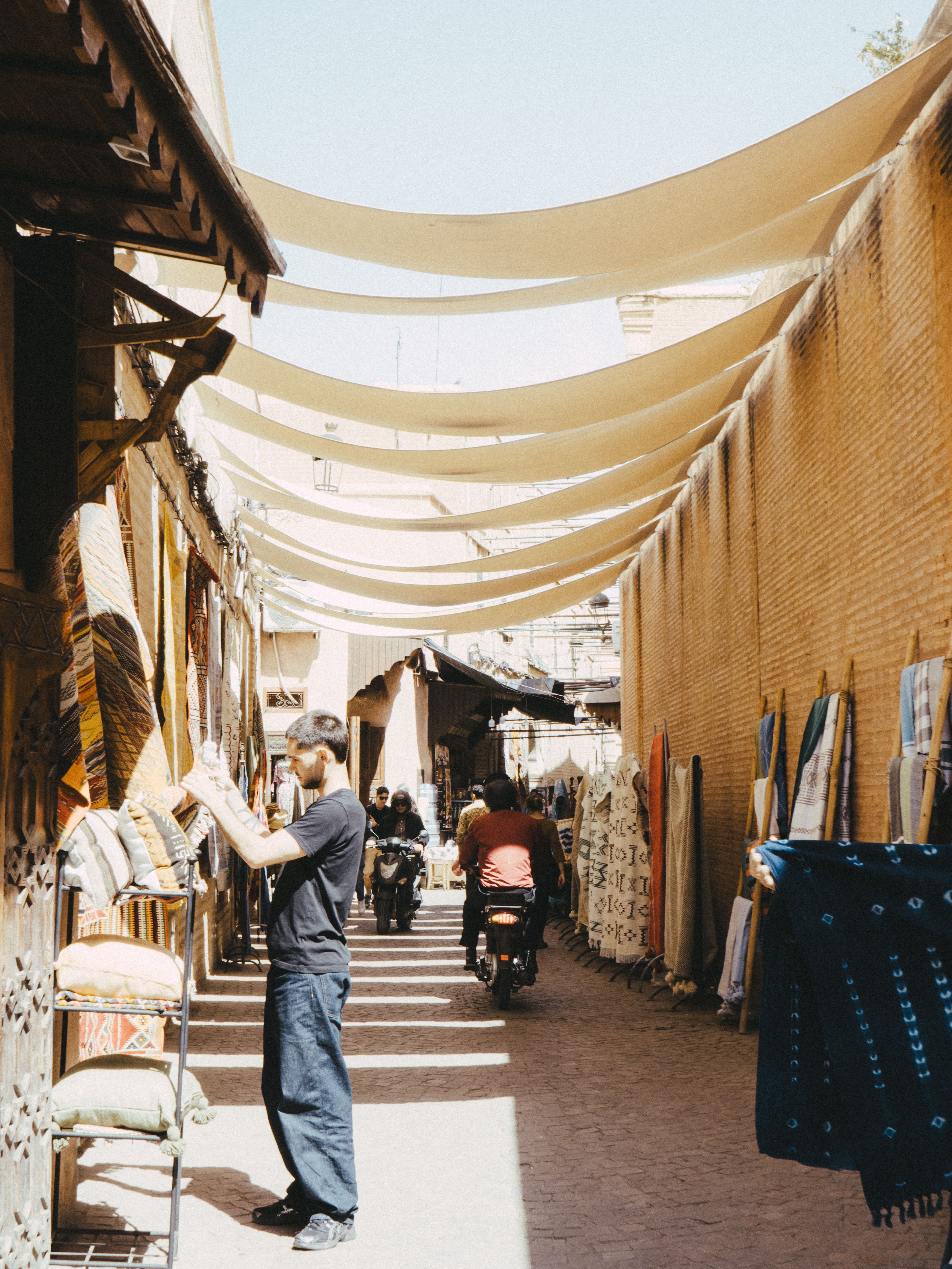 A serene courtyard showcasing Marrakesh luxury riads inspiration with neutral tones and golden hour light