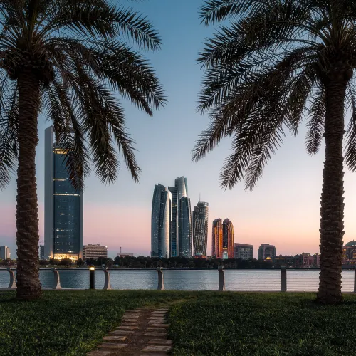 A serene view of luxury resorts in Abu Dhabi